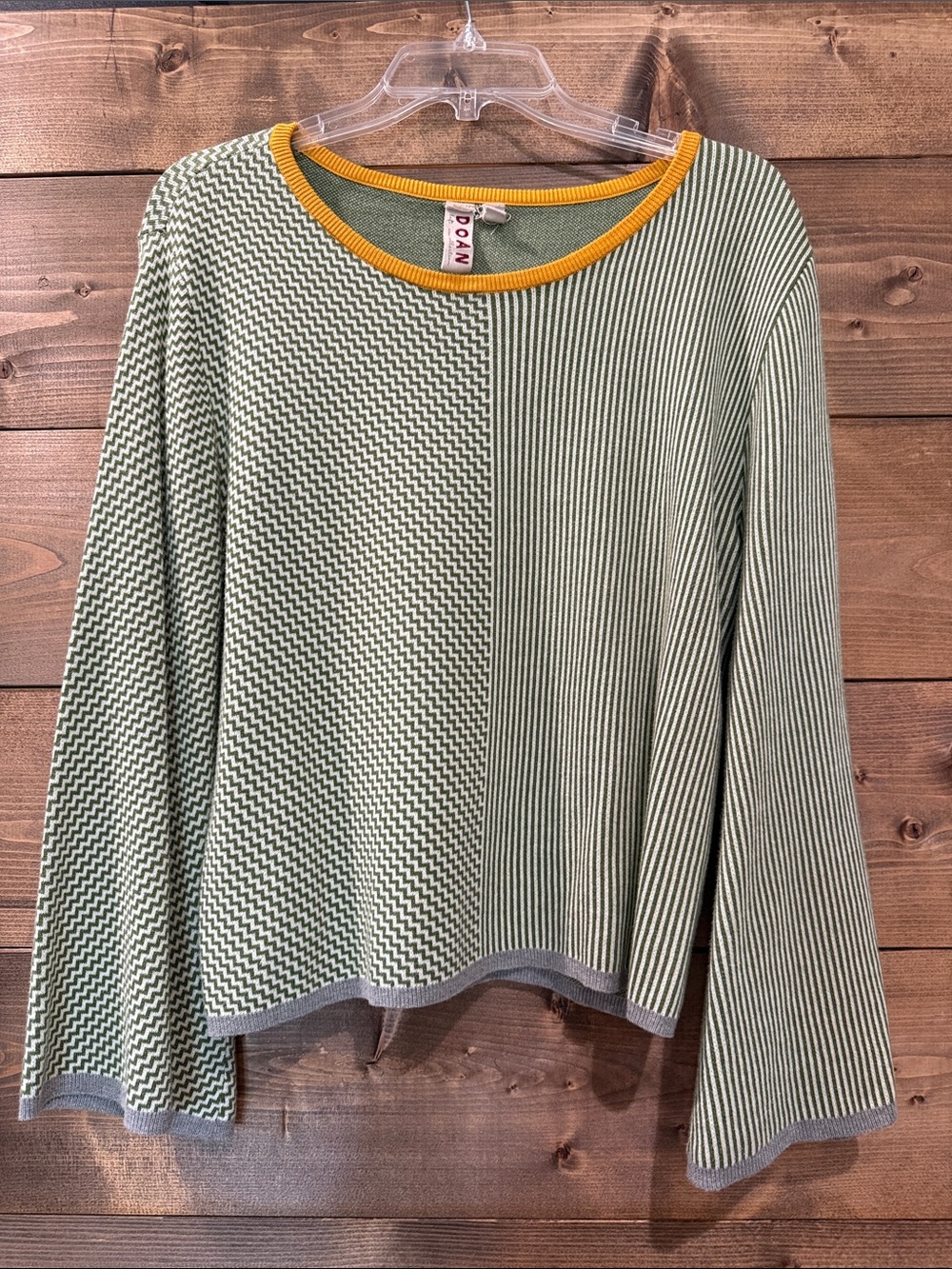 dolan Olive Green and Mustard Contrast Long-Sleeve Knit Top
